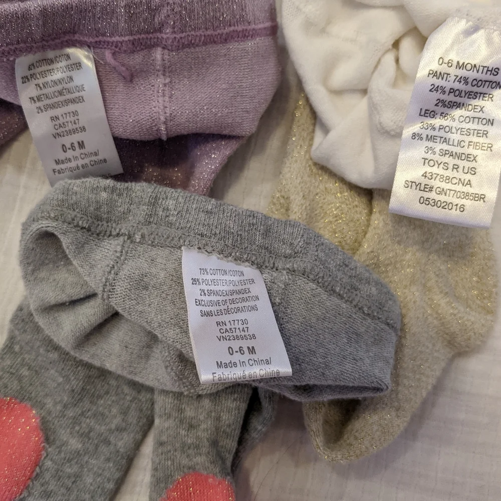 Baby girl stockings bundle size 0-6 months purple, gold, grey hearts, & sparkle